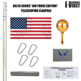 BUNDLE 25' Delta TELESCOPING Flagpole AIR FORCE Edition (Silver) (Pole, Light & Flash Collar)