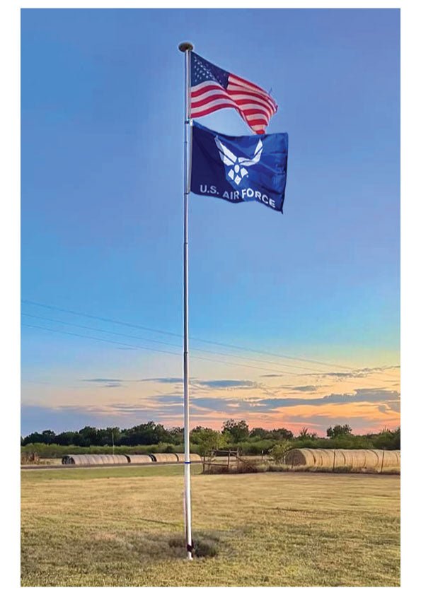 25' Delta TELESCOPING Flagpole Air FORCE Edition (Silver/Black) Silver / SKY GREY- Yes Please Add a SKY GREY Solar Light ($59.97) / Yes- Add the