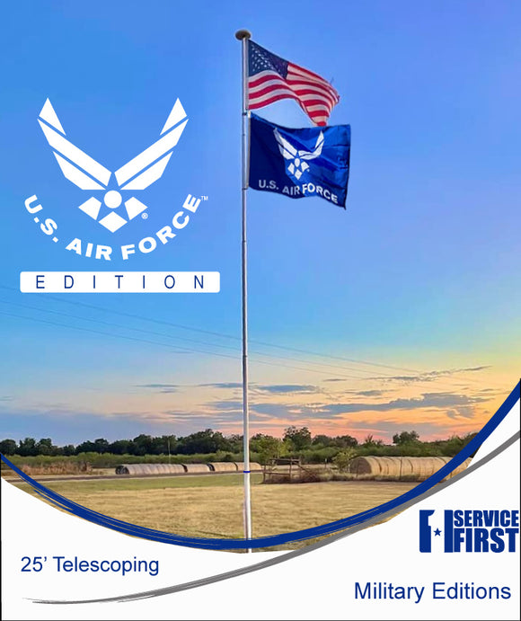 25' Delta TELESCOPING Flagpole AIR FORCE Edition (Silver)