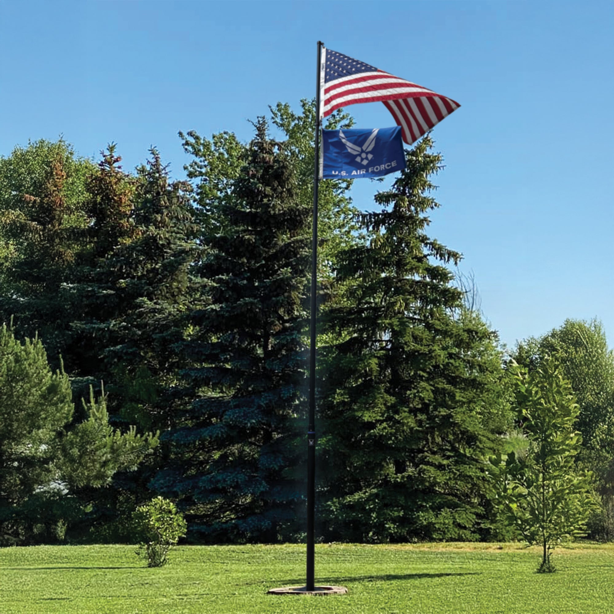 25' Delta TELESCOPING Flagpole Air FORCE Edition (Silver/Black) Silver / SKY GREY- Yes Please Add a SKY GREY Solar Light ($59.97) / Yes- Add the