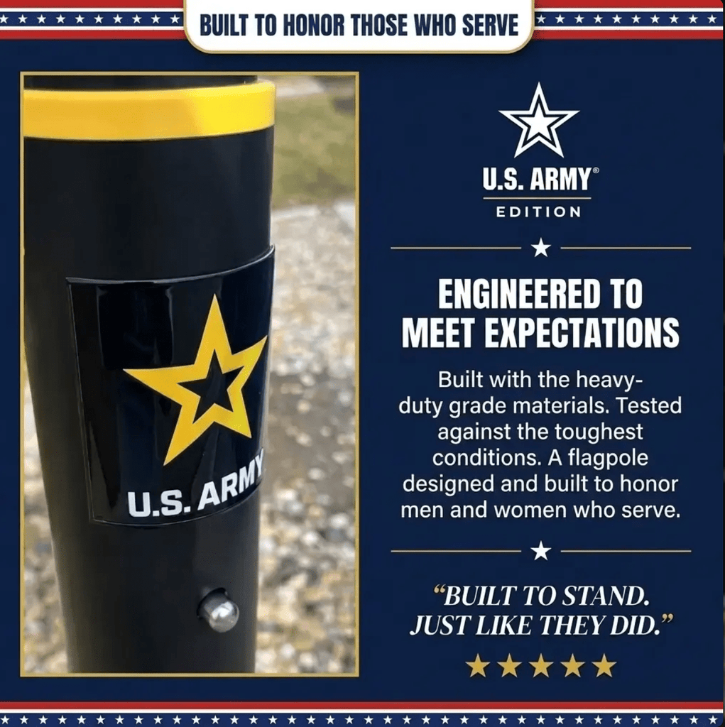 BUNDLE 25' Delta TELESCOPING Flagpole ARMY Edition (Black) (Pole, Ligh ...