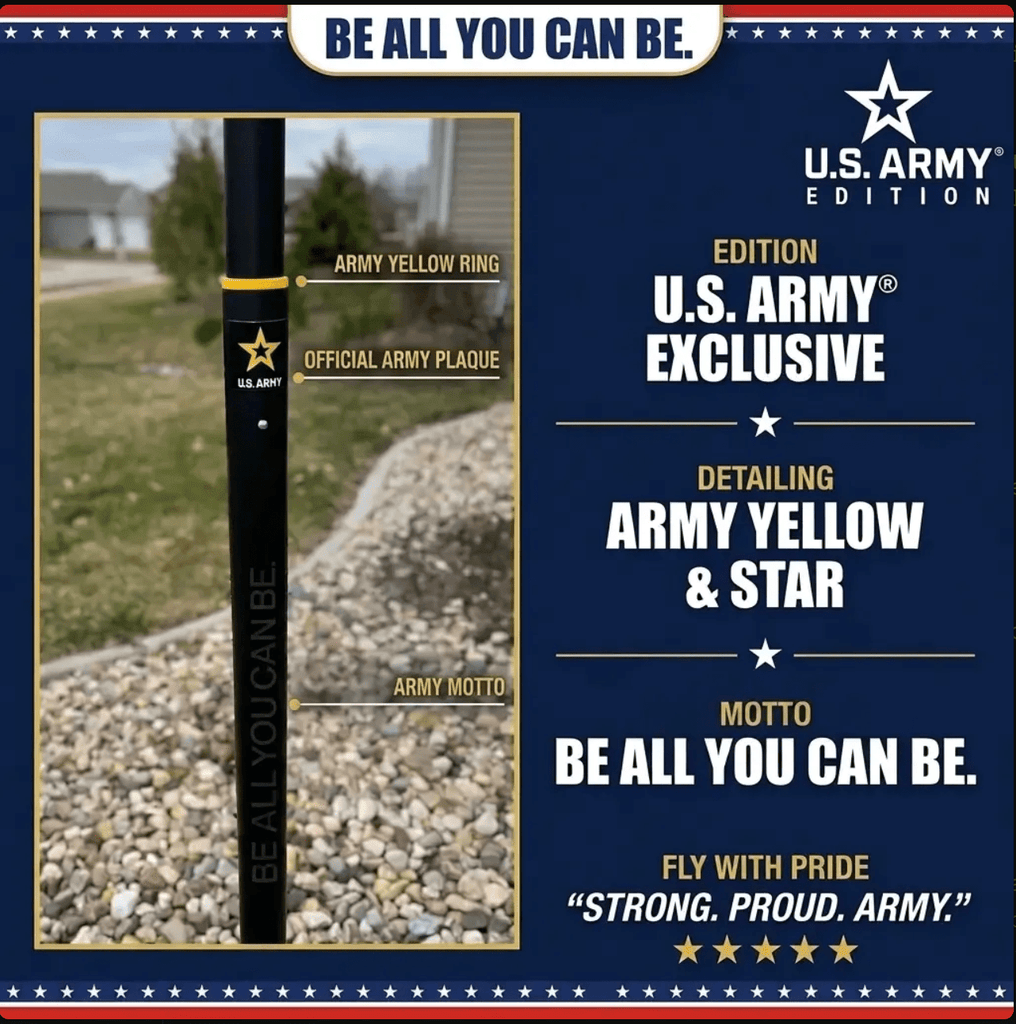 BUNDLE 25' Delta TELESCOPING Flagpole ARMY Edition (Black) (Pole, Ligh ...